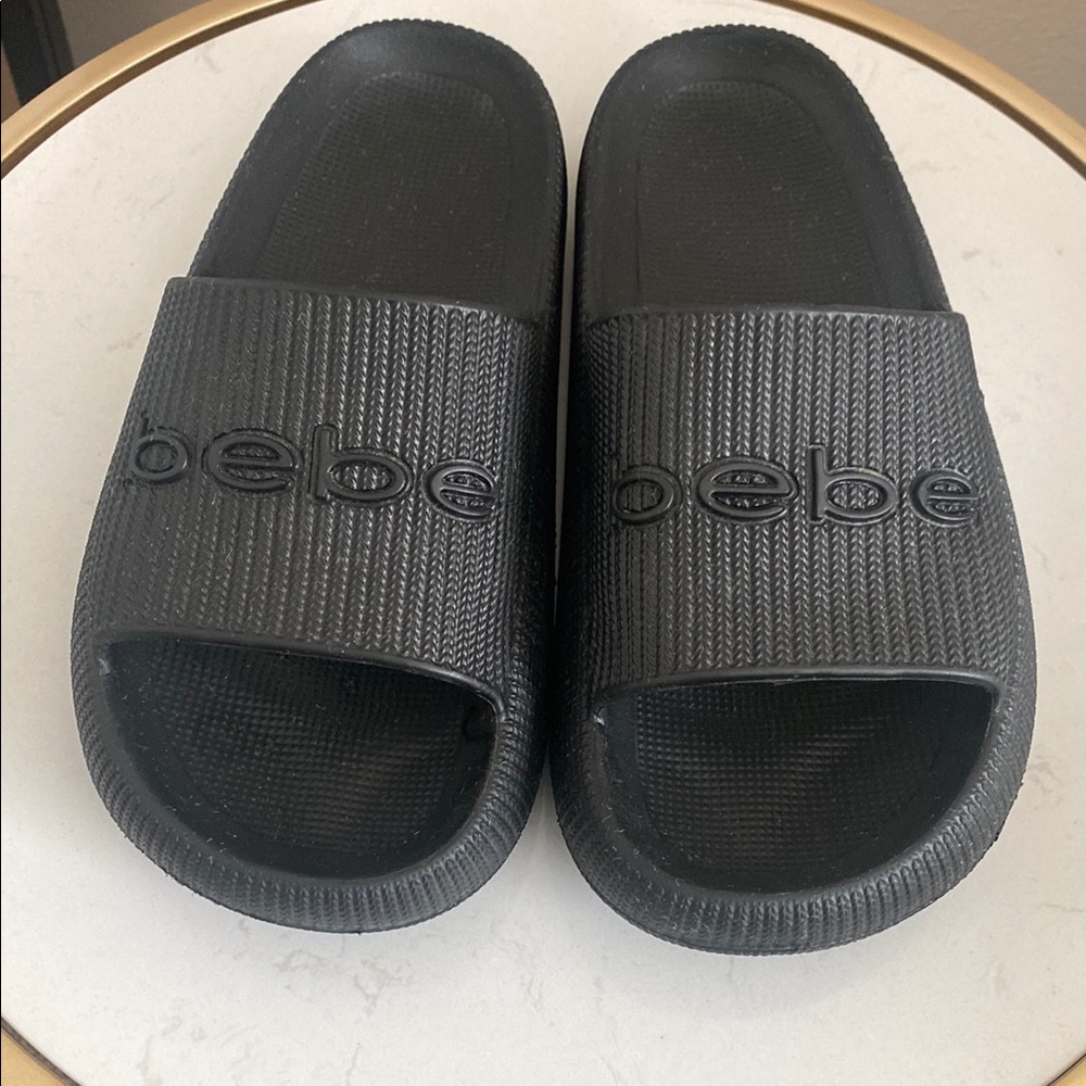 Bebe Embossed Black Cloud Slides